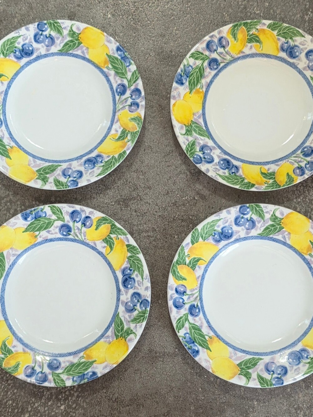 Decorative Lemon & Blueberry Corelle Brand Appetizer Plates - Set of 4